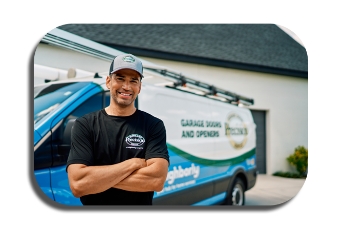 Precision Garage Door technician and truck